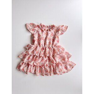 NWOT Girl's H&M Light Pink Floral Chiffon Flounced Ruffle Dress, Size 2-3Y